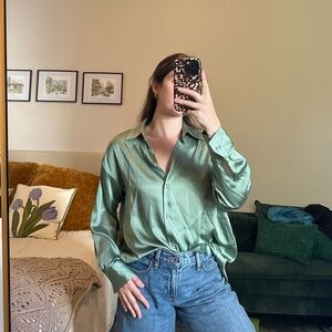Zara Mint Green Satin Top
